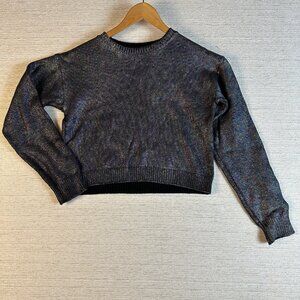 Forever 21 Womens Small Shimmery Metallic Long Sleeve Cropped Sweater Disco Rave